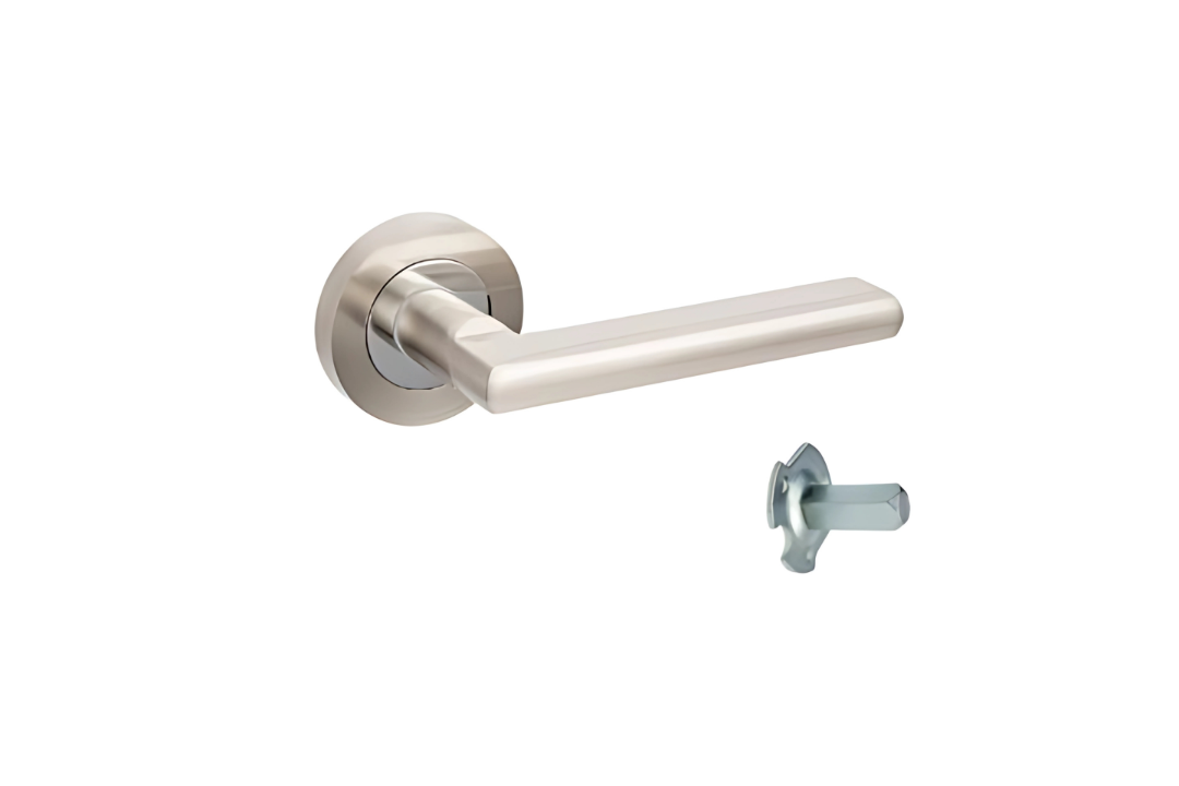 Product picture of the Zanda Epic Door Handle on Round Rose Brushed Nickel/Chrome Plate dummy lever on a white background.