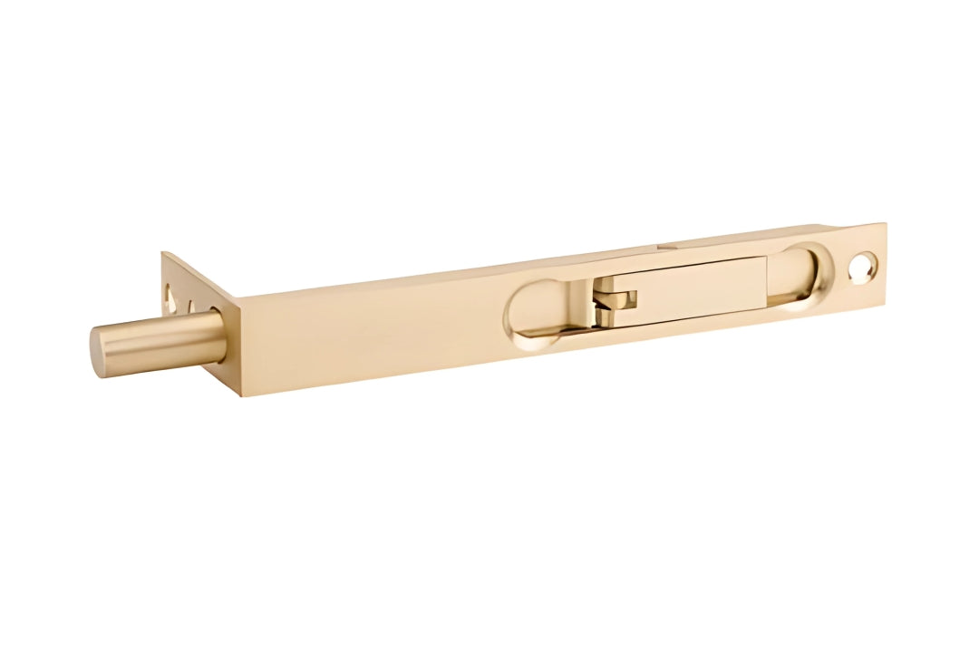 Product image of the Zanda Economy 152x19 Satin Brass Flush Bolt on a white background.