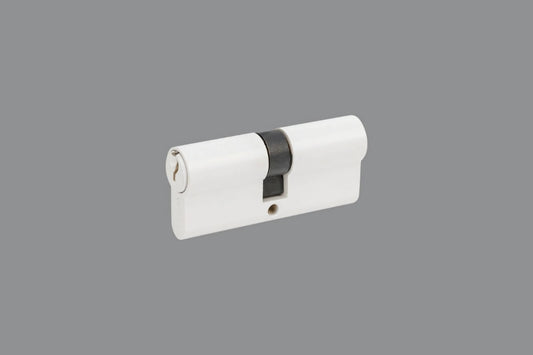 Product image of the White Euro Cylinder Key/Key 70mm on a grey background.