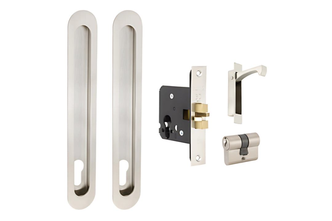 Product image of the Zanda Duke Stainless Steel Flush Pull Euro Lock Kit 250x40mm on a white background.