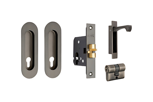 Product image of the Zanda Duke Graphite Nickel Flush Pull Euro Lock Kit 120x40mm on a white background.