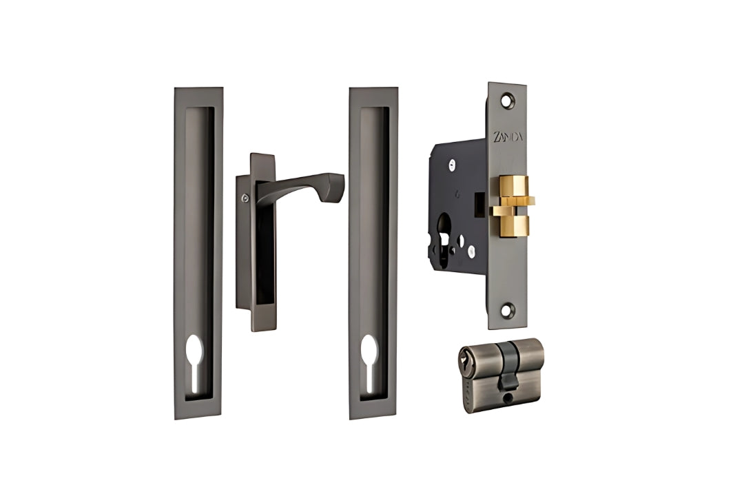 Product image of the 300mm Zanda Verve Graphite Nickel Flush Pull Locking Kit on a white background.