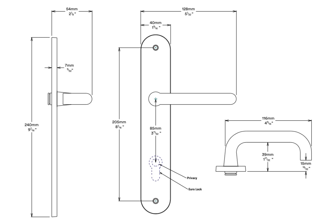 Specification drawing for the Iver Oslo Lever Handle on Oval Plate – Architectural brass door handle for luxury projects.