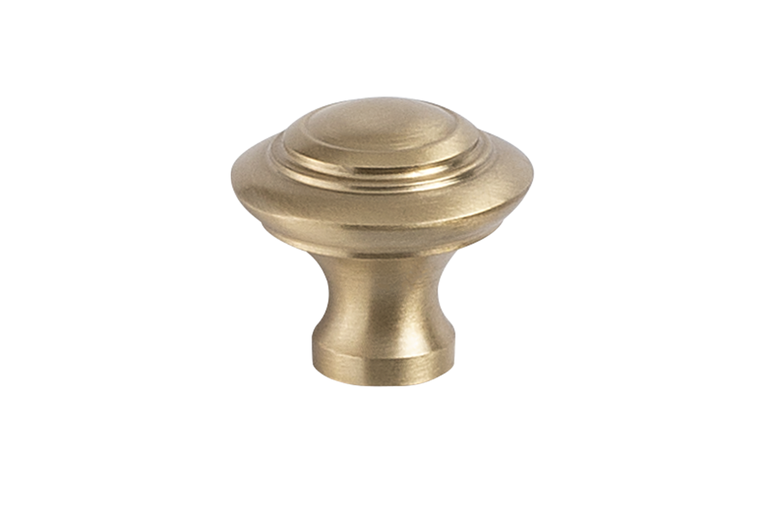 Product picture of the Apollo Design Tuscany Cabinet Knob 32mm Satin Brass on a white background.