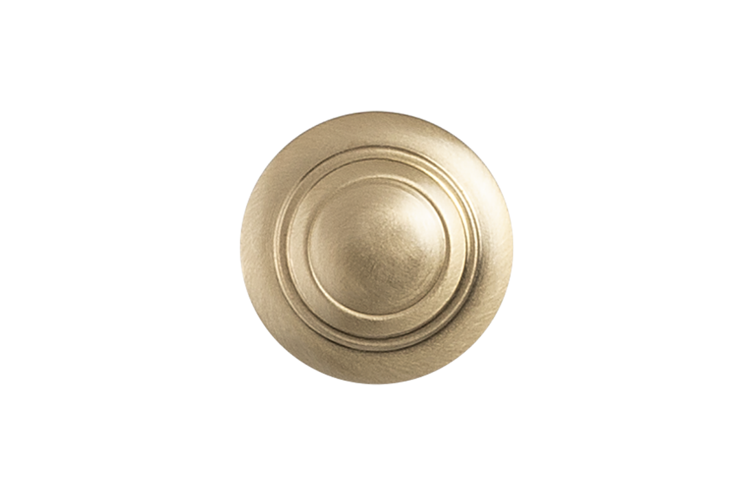 Top view image of the Apollo Design Tuscany Cabinet Knob 32mm Satin Brass on a white background.