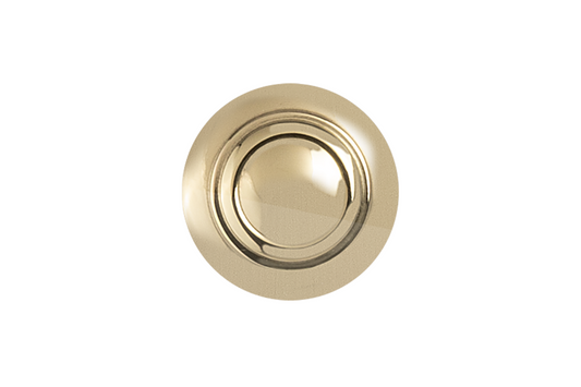 Top view image of the Tradco Domed Cabinet Knob 32mm Polished Brass on a white background.