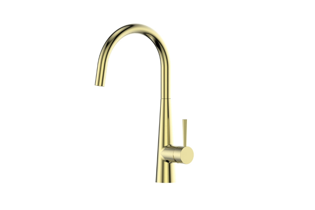 Galiano Slimline Sink Mixer in Brushed Brass – slimline kitchen mixer tap for luxury interiors