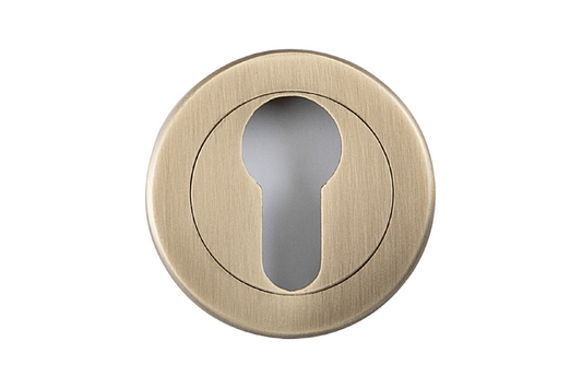 Product picture of the Apollo Design Round Euro Escutcheon 50mm Antique Brass on a white background.