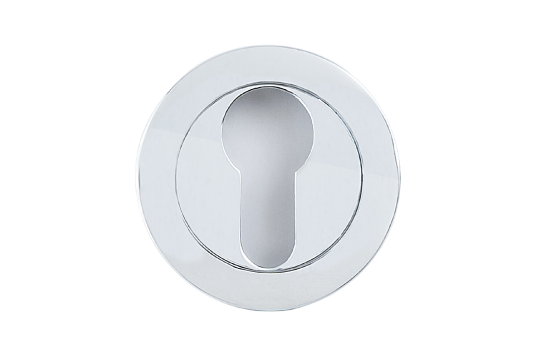 Product picture of the Apollo Design Round Euro Escutcheon 50mm Chrome Plate on a white background.