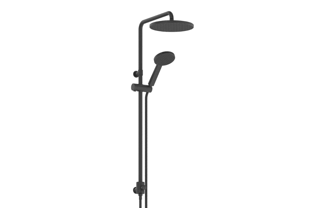 Glide RainBoost Twin Rail Shower in Matt Black – modern matt black shower system for interiors