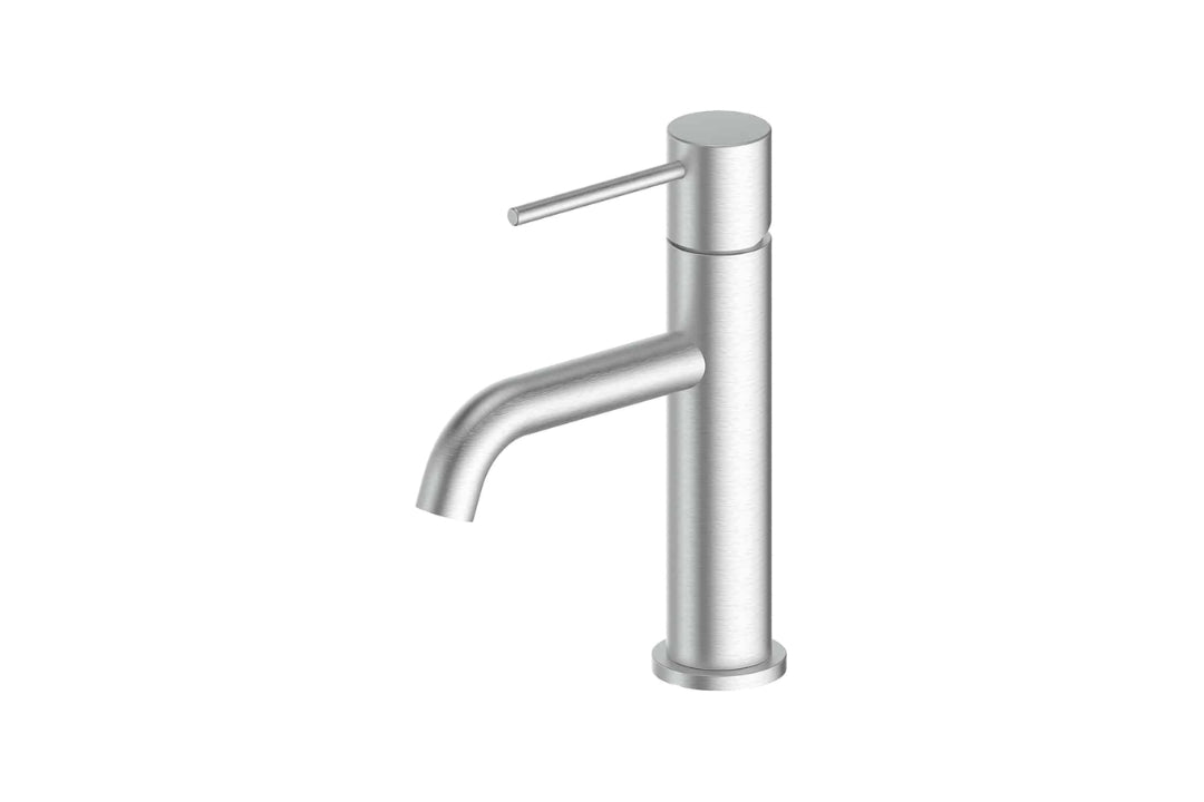 Gisele Basin Mixer in Brushed Stainless – brushed stainless tapware for refined and modern bathroom spaces
