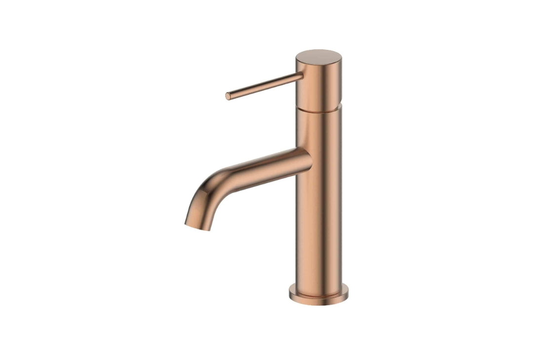 Gisele Basin Mixer in Brushed Copper – brushed copper bathroom mixer with minimalist design for luxury interiors