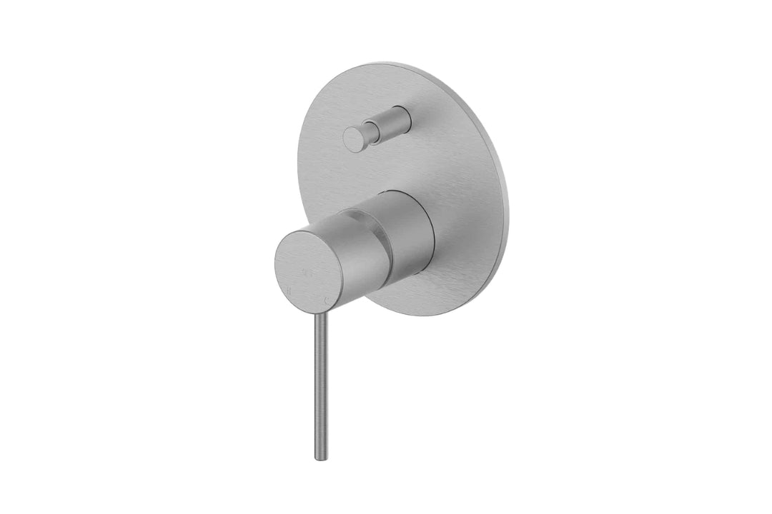 Gisele Shower/Bath Diverter Mixer in Brushed Stainless – brushed stainless diverter tap for contemporary architect-specified bathrooms