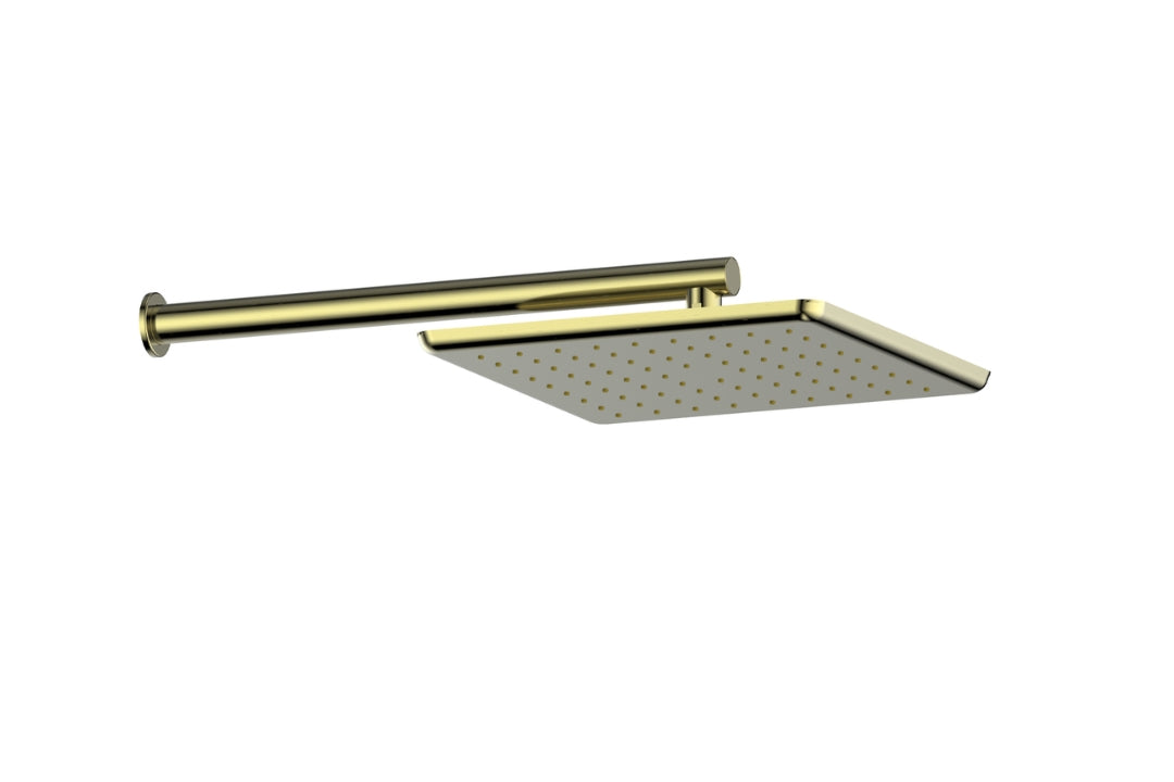 Skyla Wall Shower in Brushed Brass – brushed brass square wall shower with AirFlo® for architectural bathrooms