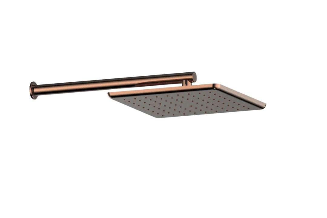 Skyla Wall Shower in Brushed Copper – brushed copper wall-mounted shower with air-powered spray for designer interior projects.