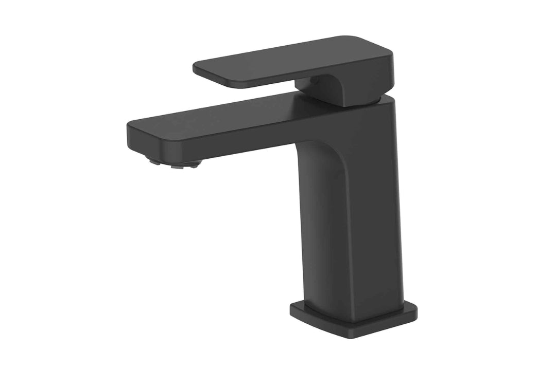 Swept Basin Mixer in Matt Black – matt black soft square tapware for architectural and modern bathrooms