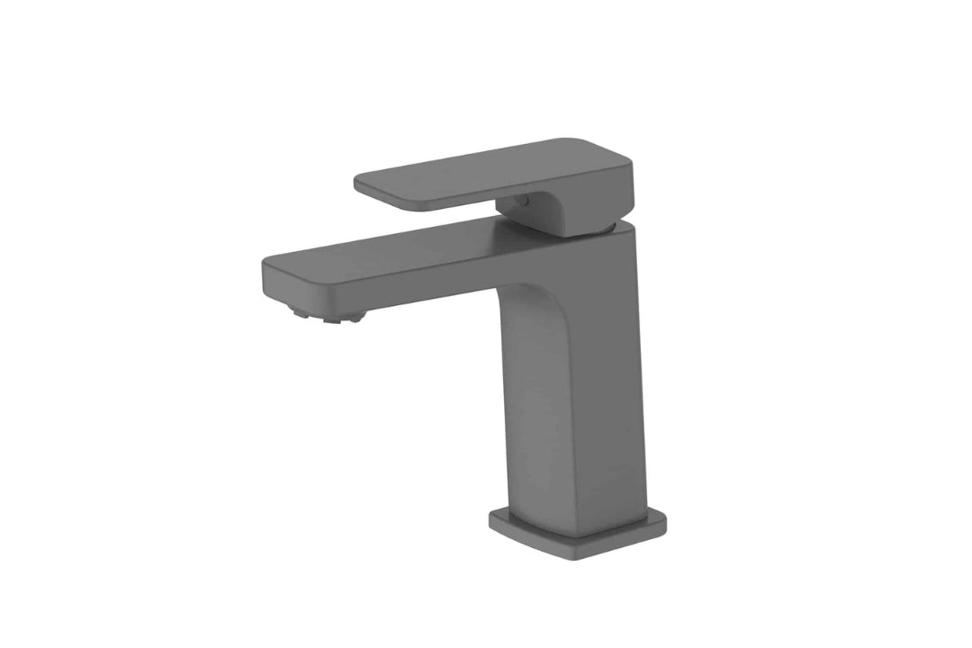 Swept Basin Mixer in Gunmetal – modern gunmetal bathroom mixer with sculptural silhouette for designers