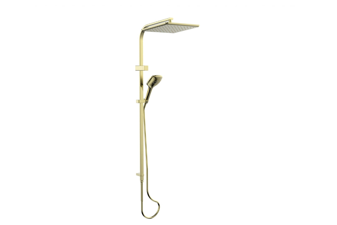 Skyla AirFlo Twin Rail Shower in Brushed Brass for luxury bathrooms