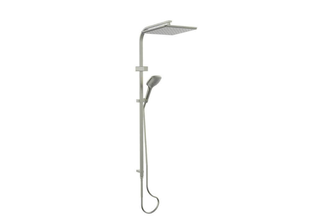 Skyla AirFlo Twin Rail Shower in Brushed Nickel with soft square design