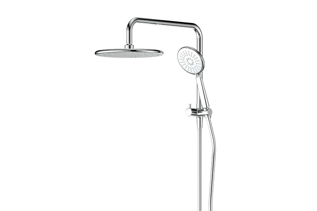 Rocco Short Twin Rail Shower in Chrome Plate – chrome twin rail shower with modern styling for new homes