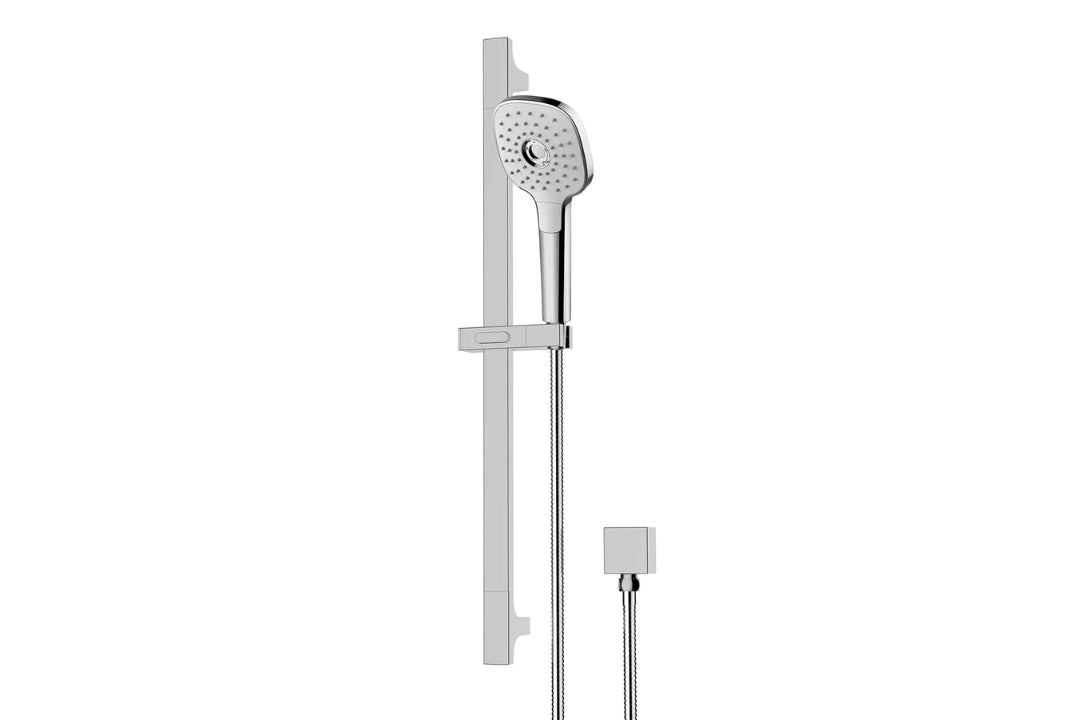 Corban Rail Shower in Brushed Nickel – brushed nickel rail shower for modern architectural bathrooms