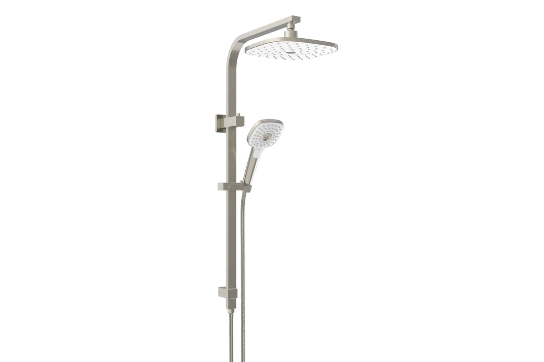 Corban Twin Rail Shower in Brushed Nickel – brushed nickel shower for modern interior design