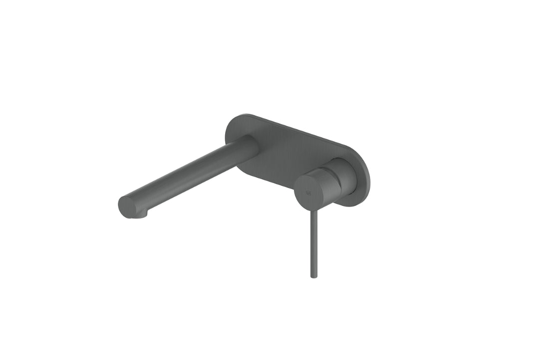 Maci Wall Basin Mixer with Faceplate in Gunmetal – gunmetal basin mixer for sleek architectural wall-mounted installations