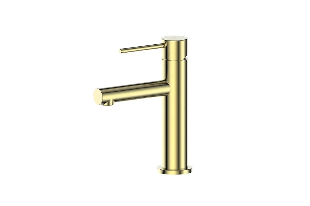 Maci Basin Mixer in Brushed Brass – brushed brass basin mixer tap for luxury architectural bathrooms