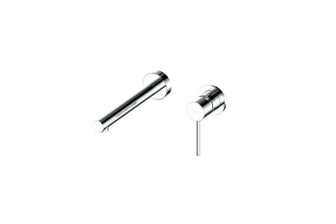 Mika Wall Basin Mixer in Chrome Plate – chrome wall mixer with 190mm spout for contemporary architectural interiors