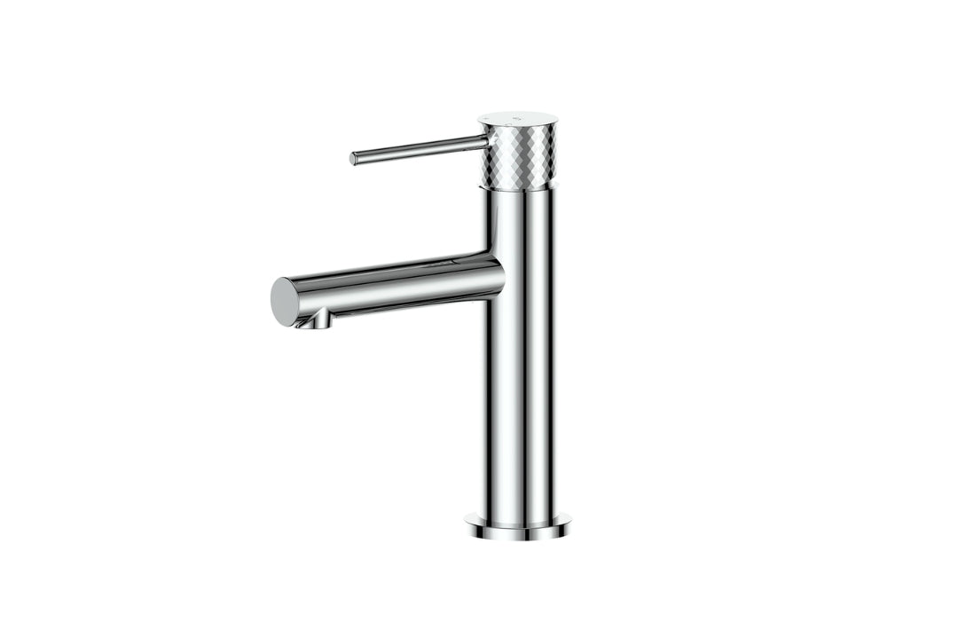 Mika Basin Mixer in Chrome Plate – chrome basin mixer with fixed spout and tactile handle for designer spaces