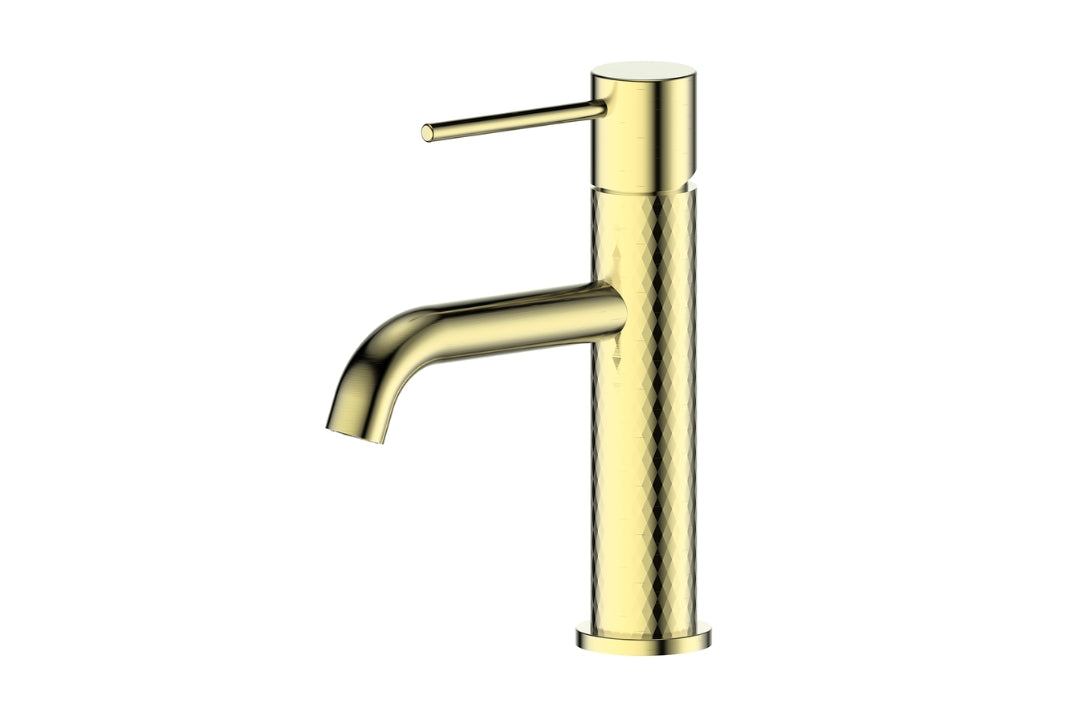 Tesora Basin Mixer in Brushed Brass – brushed brass bathroom tapware for architectural and luxury bathrooms
