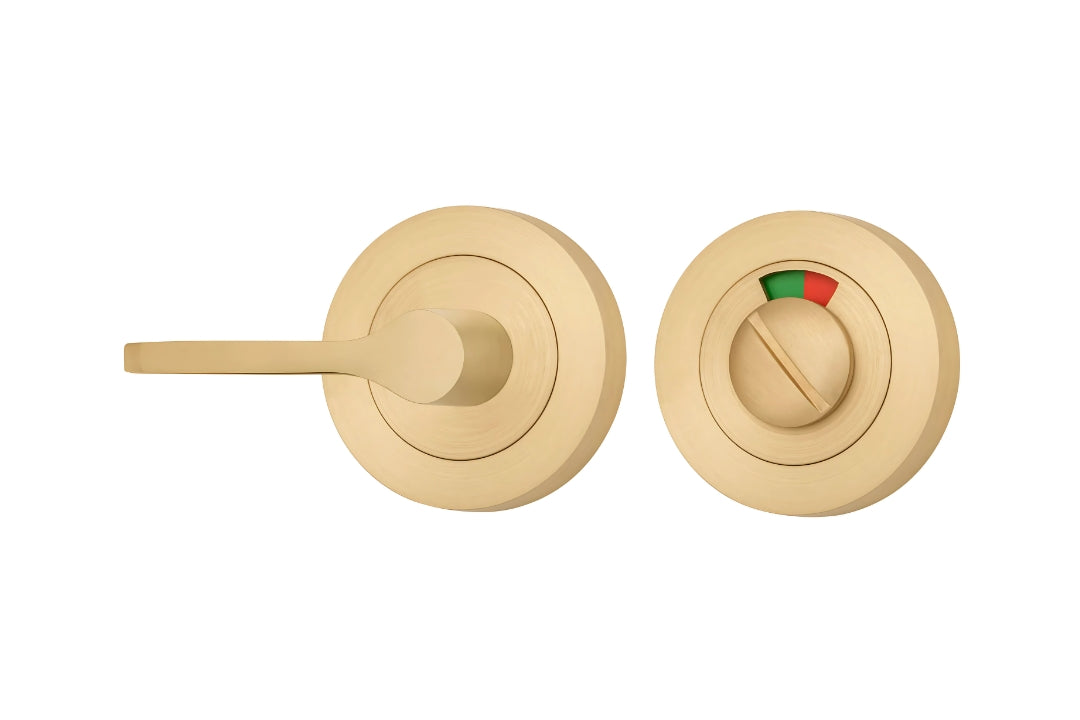 Iver Accessibility Privacy Turn in Brushed Brass – Premium brass privacy indicator for accessible bathrooms.