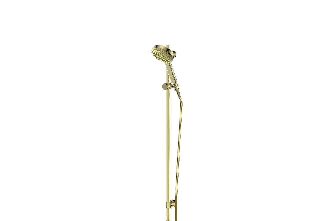 Lavish Brass Rail Shower in Brushed Brass – brushed brass rail shower for luxury bathroom interiors