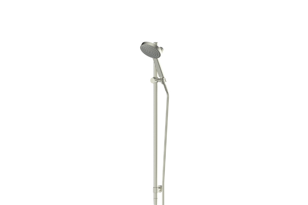 Lavish Brass Rail Shower in Brushed Nickel – brushed nickel rail shower for soft modern bathroom designs