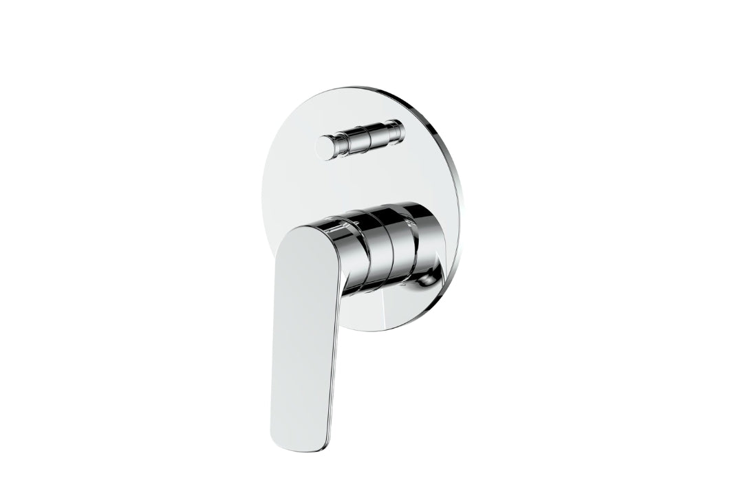 Novi Shower Mixer with Diverter in Chrome Plate – chrome bathroom diverter mixer with round plate for contemporary spaces