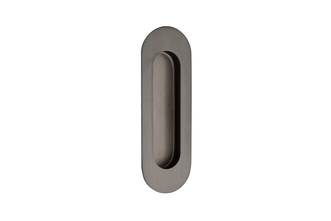 Product picture of the Zanda Duke Graphite Nickel Flush Pull 120x40mm passage single only on a white background.