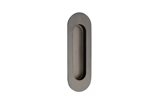 Product picture of the Zanda Duke Graphite Nickel Flush Pull 120x40mm passage single only on a white background.