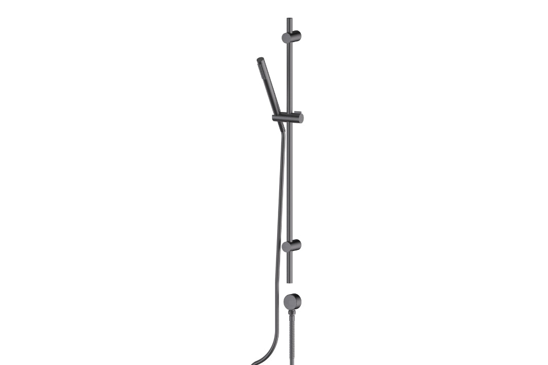 Rocco Pin Rail Shower in Gunmetal – gunmetal modern rail shower with microphone-style handset