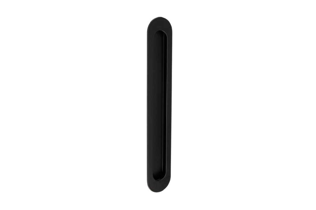Product image of the Zanda Duke Matt Black Flush Pull Passage 250x40mm on a white background.