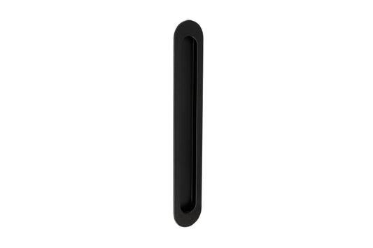 Product image of the Zanda Duke Matt Black Flush Pull Passage 250x40mm on a white background.