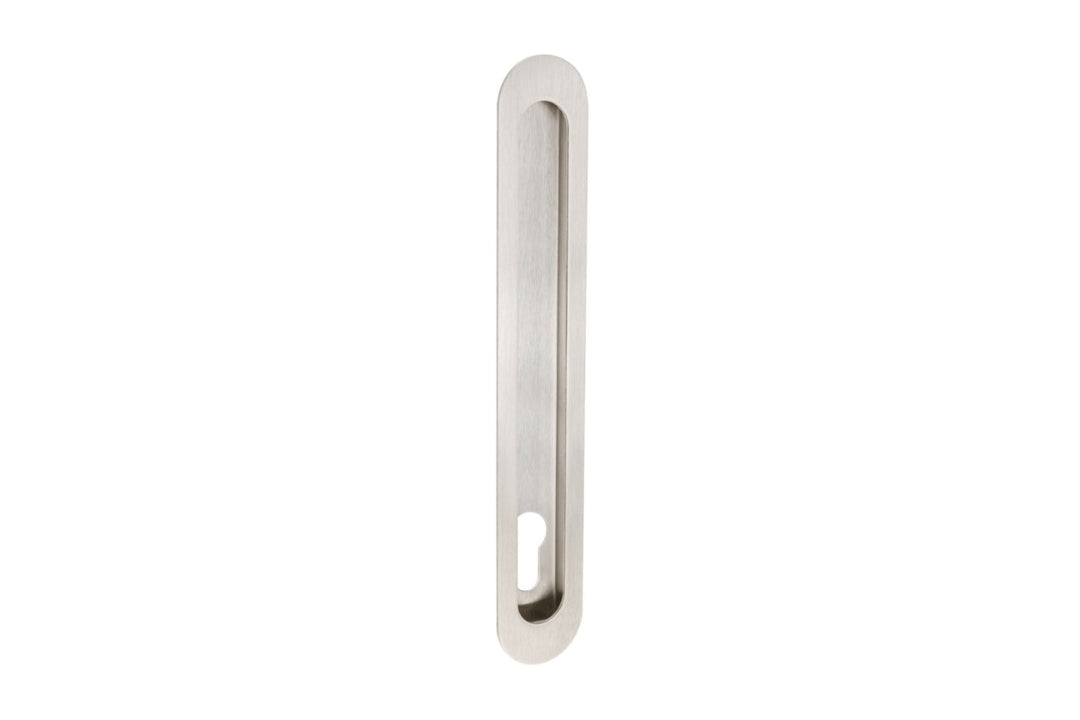 Product picture of the Zanda Duke Stainless Steel Flush Pull Euro 250x40mm on a white background.