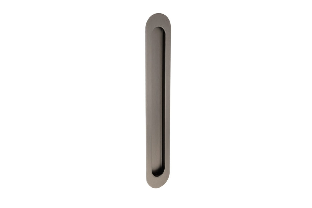 Product image of the Zanda Duke Graphite Nickel Flush Pull 250x40mm on a white background.