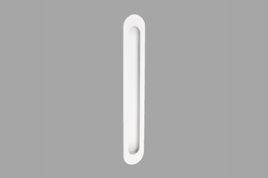 Product image of the Zanda Duke White Flush Pull Passage 250x40mm on a grey background.
