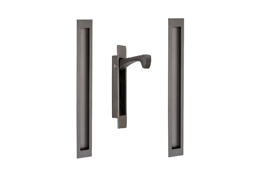 Product image of the 200mm Zanda Verve Graphite Nickel Flush Pull Passage Kit on a white background.