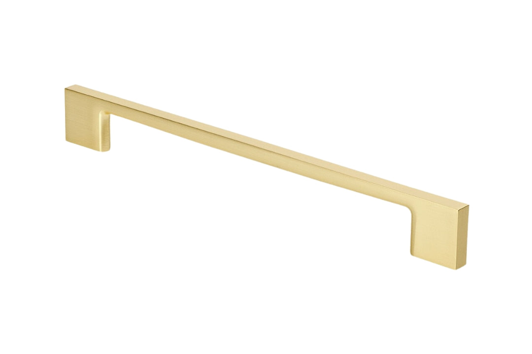 Product picture of the Urban Satin Brass Cabinet Handle 6339 on a white background.