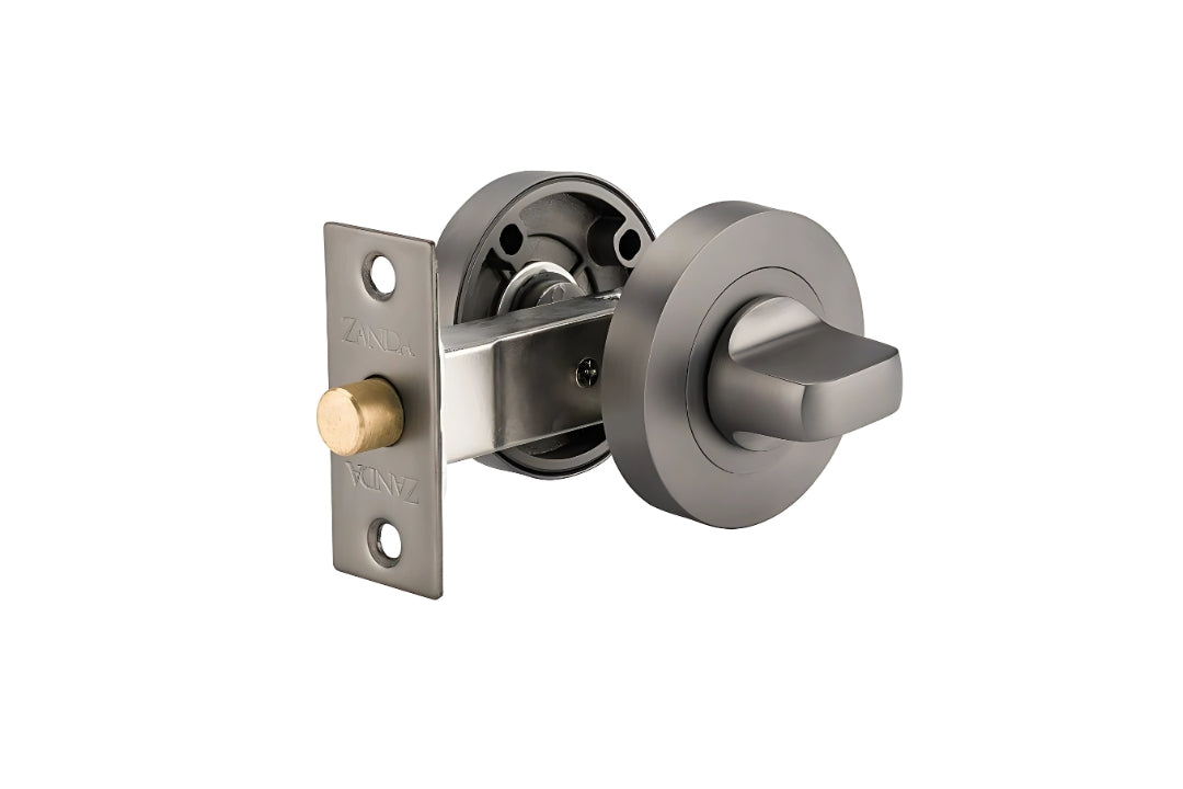 Product image of the Zanda Graphite Nickel Round Privacy Kit on a white background.