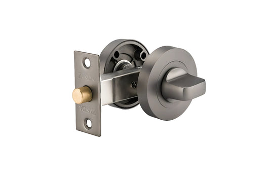 Product image of the Zanda Graphite Nickel Round Privacy Kit on a white background.