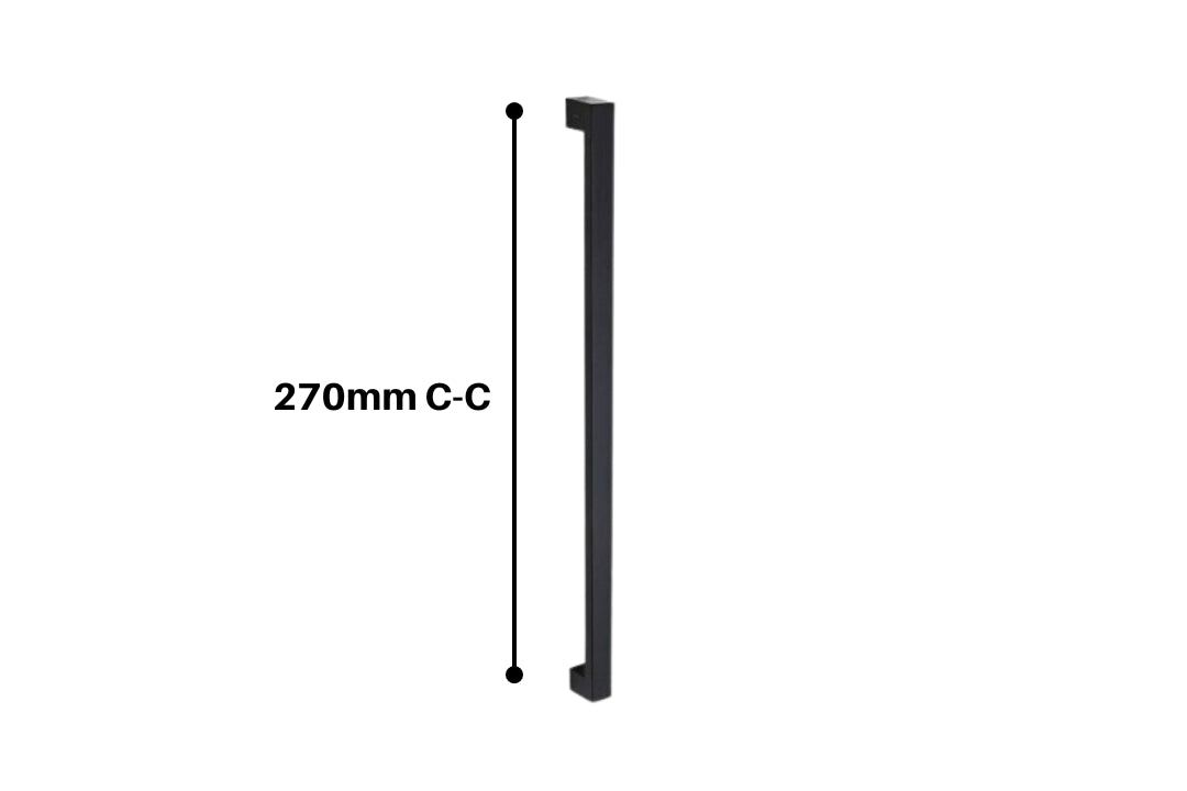 Product image of the 7098 Polo Pull Handle with measurements next to it in black writing on a white background.