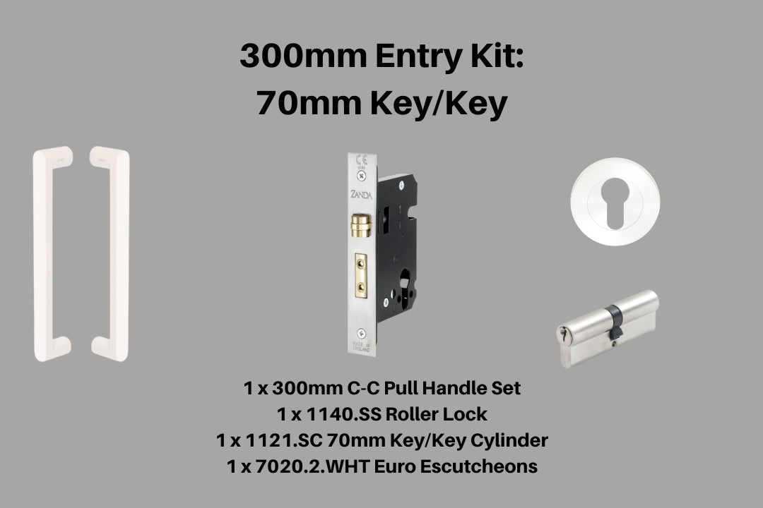Product picture of the Duke White Pull Handle 300mm Entry Kit 3 on a white background.