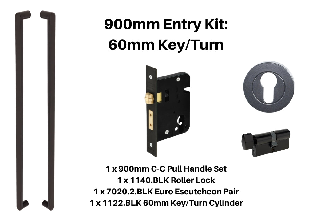 Product picture of the Duke Matt Black Pull Handle 900mm Entry Kit 2 on a white background.
